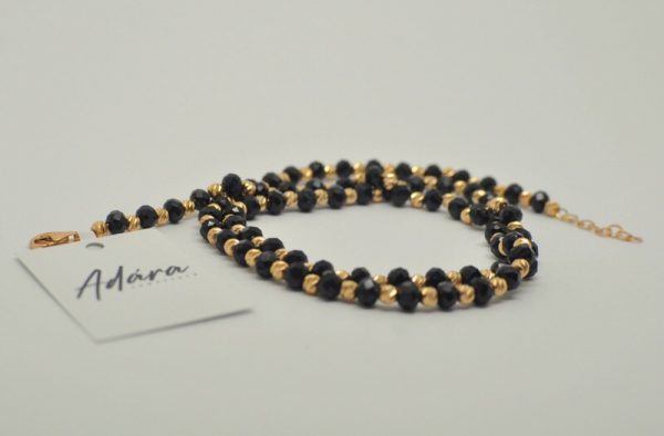 Auksinis kolje su oniksais 45 cm