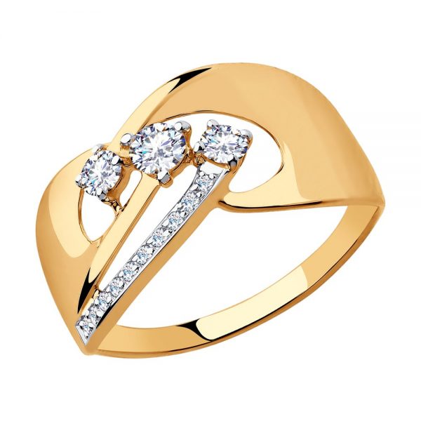 Platus auksinis žiedas su cirkoniais 17, 5 dydis