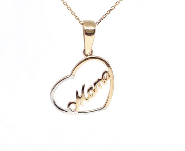 Auksinis pakabukas "Širdelė su užrašu Mama"