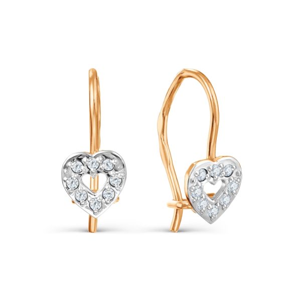 Karatov auksiniai kabliukai "Širdelės" su cirkoniais