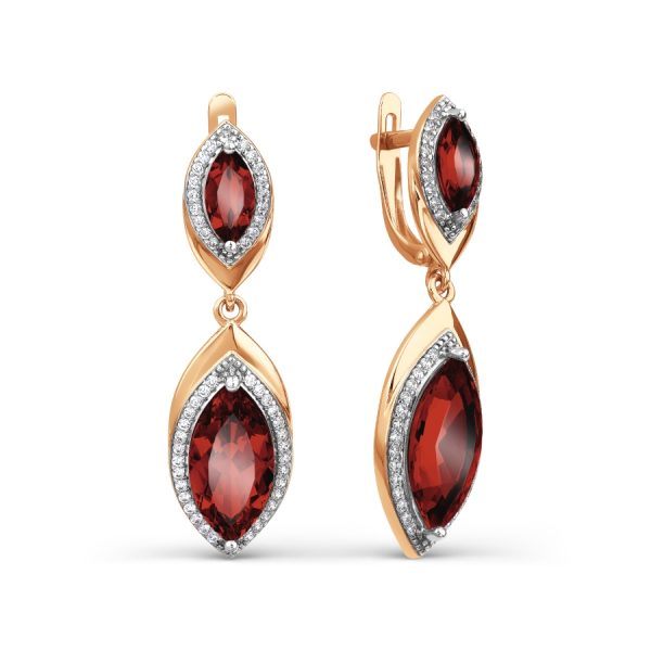 Karatov auksiniai auskarai su granatu ir cirkoniais