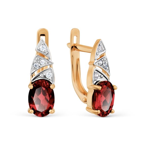 Karatov auksiniai auskarai su granatu ir cirkoniais