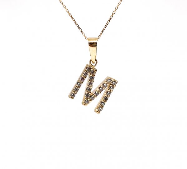 Auksinis pakabukas raidė "M" su cirkoniais