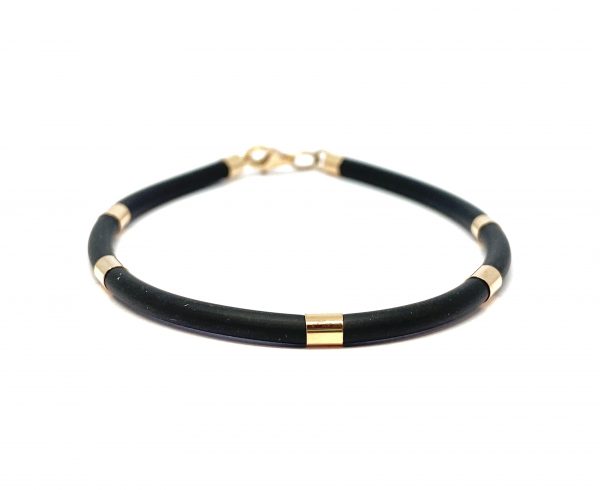 Odinė apyrankė su aukso papuošimais 17 cm