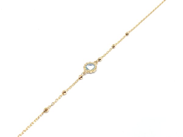 Minimalistinė auksinė apyrankė su žydru cirkoniu 16-18 cm