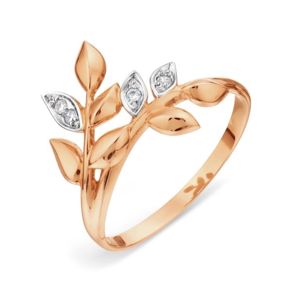 Auksinis žiedas "Šakelė" su cirkoniais 17.5 dydis