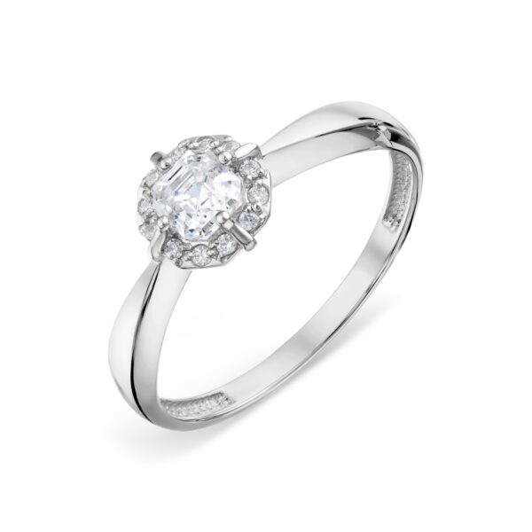 Balto aukso žiedas su cirkoniais 17.5 dydis