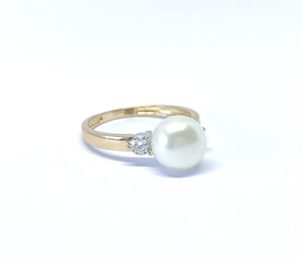 Auksinis žiedas su perlu ir cirkoniais 16.5 dydis