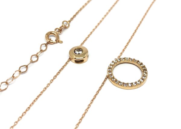 Dvigubas auksinė grandinėlė su cirkoniu ir apvaliu pakabuku 44-48 ilgio