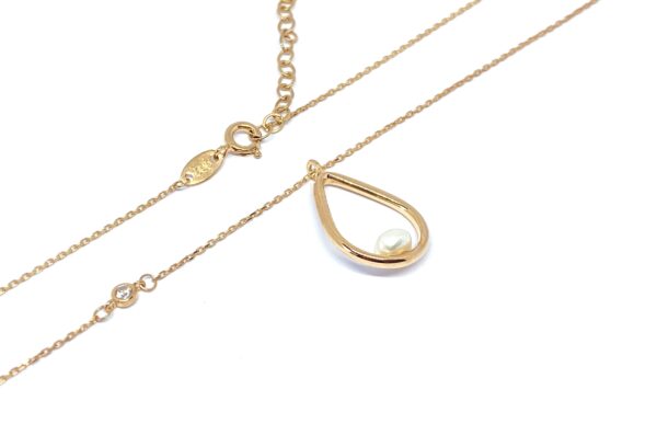 Auksinė grandinėlė su perlu ir cirkoniu 40-44 cm ilgio