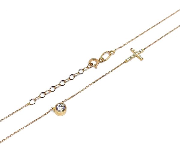 Auksinė grandinėlė su cirkoniu ir kryželiu 43 cm