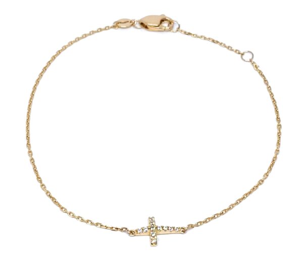 Raudono aukso apyrankė su kryželiu su cirkoniais 17 cm - 19 cm